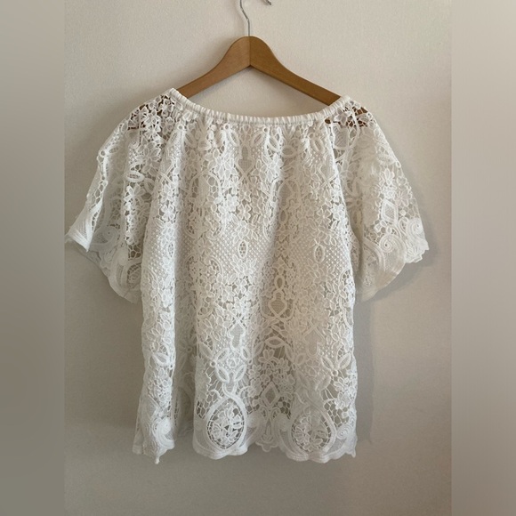 Martha Stewart Collection White Crochet Knit Top Large Cottagecore - Picture 7 of 11